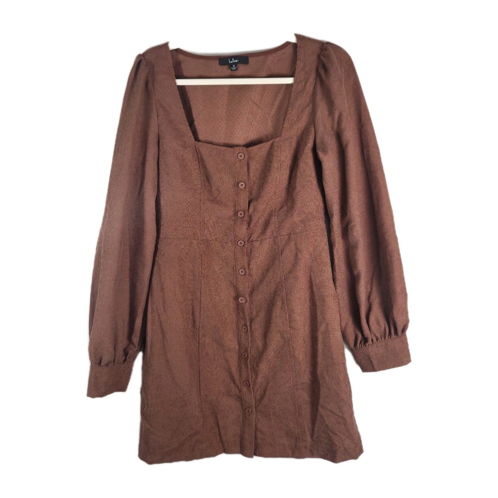 Lulus Posh Promise Burnt Orange Long Sleeve Corduroy Button Up MiniDress Size M‎